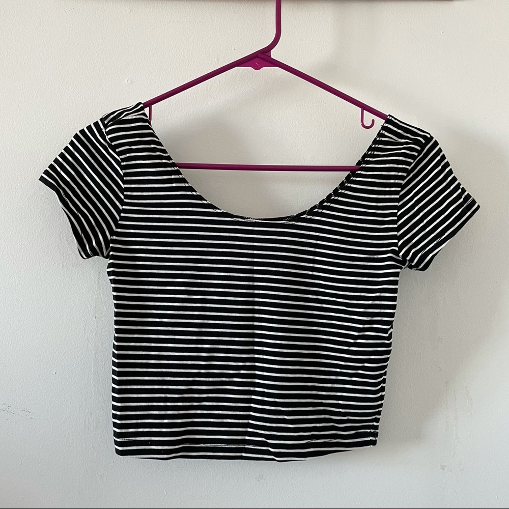 Garage Striped Short Sleeved Crop Top